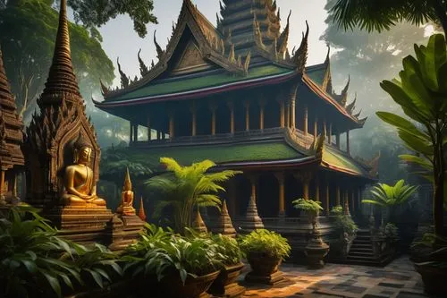 thai temple,buddhist temple complex thailand,cambodia,shambhala,phnom,thai,phra,buddhist temple,khmer,chiangmai,kampuchea,asian architecture,angkor,mandalay,siemreap,sanctum,southeast asia,phuntsok,somtum,pagodas,Art,Classical Oil Painting,Classical Oil Painting 06