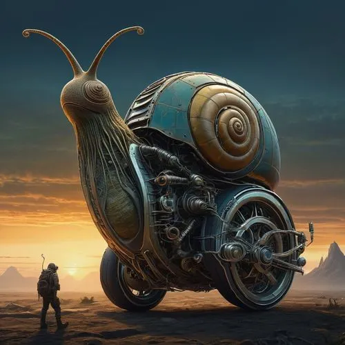 volkswagen beetle,the beetle,caracol,scarab,vw beetle,snail,shelled gastropod,beetle,rocksnail,nautilus,vespa,heavy motorcycle,motorcyle,motorbike,snail shell,cochlea,vehicule,mad max,motorcycle,mollusk,Illustration,American Style,American Style 02