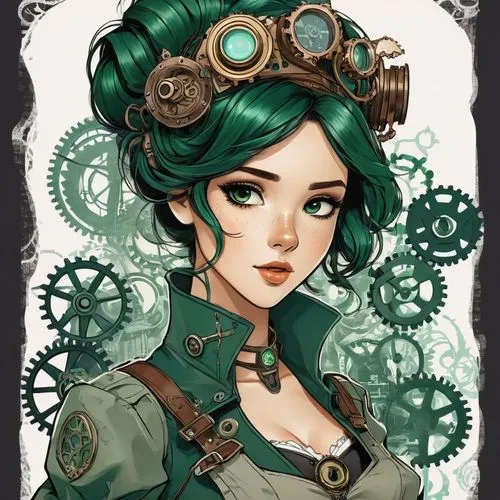 steampunk gears,steampunk,transistor,marina,victorian lady,cogs,clockmaker,watchmaker,medusa,gears,vintage girl,medusa gorgon,victorian style,emerald,mechanical,cog,green wreath,gorgon,rococo,rosa,Conceptual Art,Fantasy,Fantasy 25