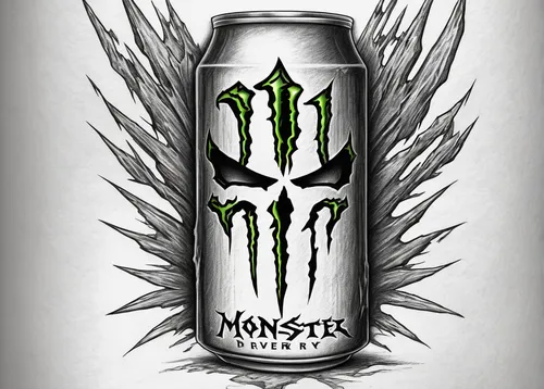 Create a logo for Monster Energy Drink with a bold and powerful design, suitable for a rock concert atmosphere.,energy drink,energy drinks,monster,energy shot,monsters,packshot,cans of drink,three eye