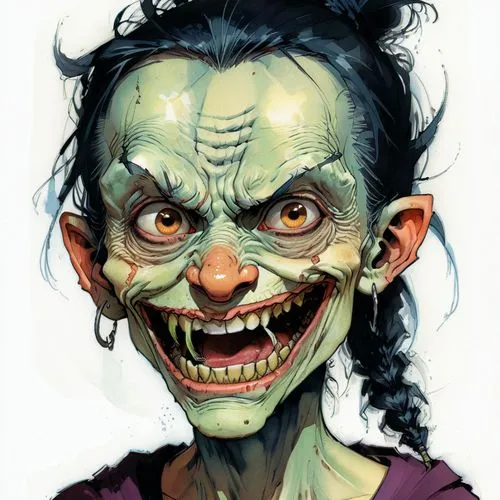 ogress,half orc,crocodile woman,innsmouth,goblin,morgus,shambling,orc,vampire woman,gobbo,dollmaker,scary woman,zombie,corben,ghoulies,orcish,vampire lady,lokportrait,gollum,hag,Conceptual Art,Fantasy,Fantasy 08