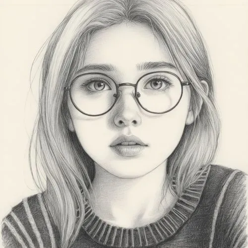 女生，眼镜，黑白，素描,a pencil drawing of a girl with glasses,girl portrait,girl drawing,graphite,moretz,digital drawing,pencil drawing,Illustration,Black and White,Black and White 13