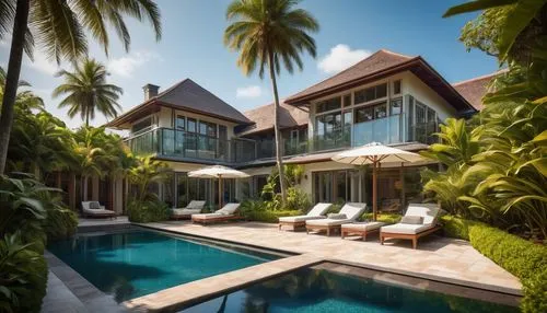 holiday villa,tropical house,amanresorts,samui,bali,luxury property,anantara,seminyak,phuket,pool house,tropical island,coconut palms,luxury home,maldive,coconut trees,maldives mvr,tailandia,beautiful home,southeast asia,house by the water,Illustration,Realistic Fantasy,Realistic Fantasy 16