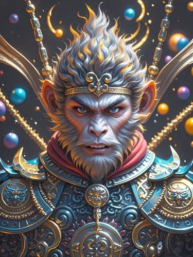 wukong,monkey god,hanuman,shennong,heruka,saikrajang,rakshasa,yuhuan,emperor,rongfeng,asura,shinnok,yunhuan,zhuan,qinglong,gahungu,wild emperor,wuhuan,fantasy portrait,mahakala