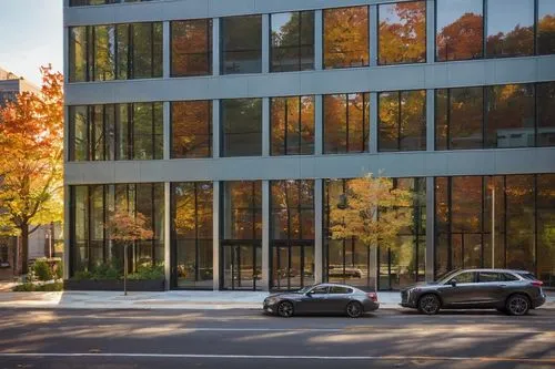 office building,glass facade,office buildings,glass facades,glass building,headquaters,bunshaft,company headquarters,modern office,phototherapeutics,njitap,autumn frame,headquarter,modern building,autumn light,office block,fall colors,ubc,new building,fall foliage,Illustration,Retro,Retro 20