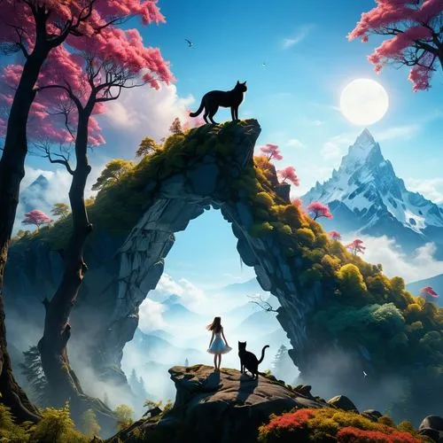 fantasy picture,children's background,ghibli,landscape background,mononoke,cartoon video game background,fantasy landscape,mountain scene,world digital painting,3d fantasy,disneynature,game illustration,mountain world,background screen,konietzko,studio ghibli,explorers,background image,background design,forest animals,Photography,Documentary Photography,Documentary Photography 32