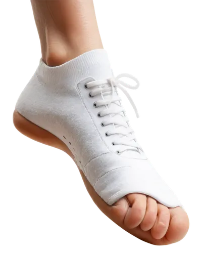 Diabetic foot, swollen ankle, redness, veins visible, toes slightly curled, dry skin cracks, foot arch prominent, worn-out sneakers, white socks, subtle sweat droplets, soft lighting, close-up shot, s