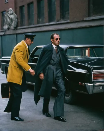 Imagine a high-stakes heist where Keyser Soze is the mastermind behind it all.,smoking man,businessmen,overcoat,1967,secret service,60s,lincoln continental,stan lee,business icons,man talking on the p