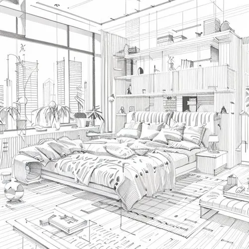 sleeping room,modern room,bedroom,home interior,penthouse apartment,interior design,room newborn,an apartment,great room,luxury home interior,livingroom,loft,interiors,rooms,core renovation,interior modern design,dormitory,apartment,renovate,living room,Design Sketch,Design Sketch,Hand-drawn Line Art