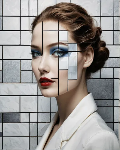 photography art, beautiful woman with smooth makeup,mondrian,retouching,cubism,art deco background,art deco woman,image manipulation,digital compositing,pop art effect,photoshop manipulation,cool pop 