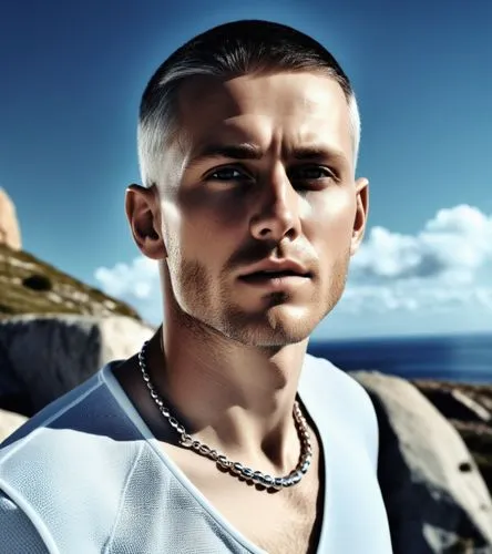 an animation picture of a man standing in front of the ocean,darmody,frankmusik,polaco,mohombi,milinkovic,dieck,Photography,General,Realistic