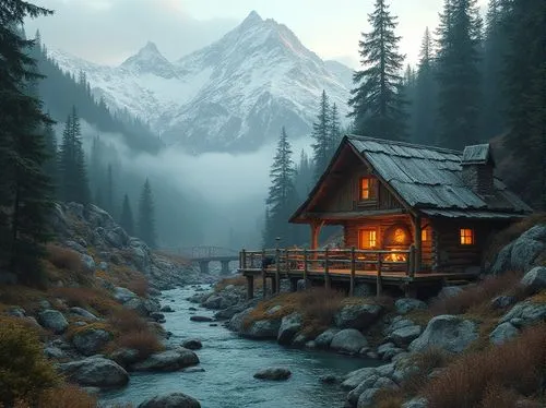 the cabin in the mountains,house in mountains,house in the mountains,mountain hut,log cabin,small cabin,log home,house in the forest,mountain huts,lonely house,cottage,seclusion,winter house,snow house,summer cottage,home landscape,mountain settlement,fantasy landscape,wooden hut,secluded,Photography,General,Realistic