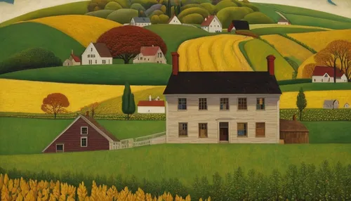 grant wood,farm landscape,home landscape,vermont,rural landscape,farmhouse,farm house,fall landscape,yellow grass,farmstead,country cottage,houses clipart,cottages,church painting,vegetables landscape,autumn landscape,red barn,little house,carol colman,farm background,Art,Classical Oil Painting,Classical Oil Painting 11