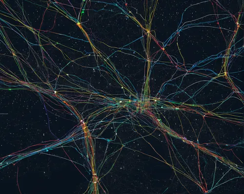 Design a neural network using Python to predict internet traffic.,neural pathways,neurons,neural network,axons,spider network,ship traffic jams,constellation map,complexity,connectedness,visualization