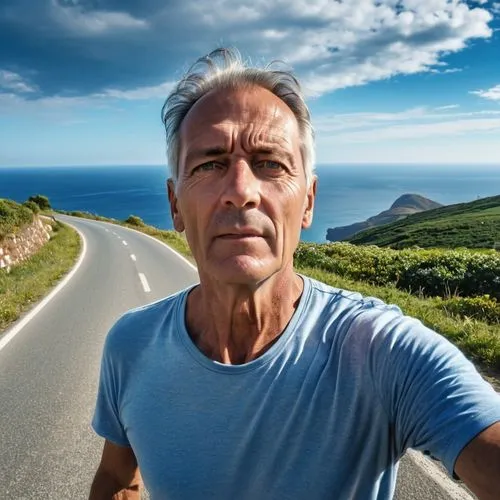 the road to the sea,long road,coastal road,walking man,road of the impossible,open road,Photography,General,Realistic