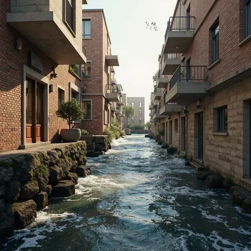 Rugged coastal scenery, crashing waves, salty sea air, weathered brick facades, robust masonry, textured stone walls, durable mortar joints, reinforced foundations, storm-resistant windows, protective