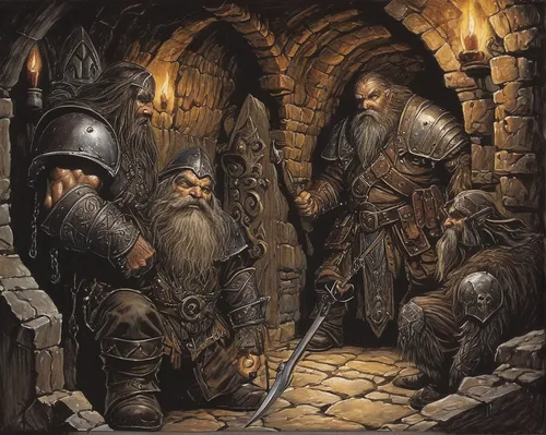 Write a suspenseful scene involving a Dark Iron Dwarf creeping through a dimly lit dungeon.,dwarves,dwarf cookin,dwarf sundheim,dwarfs,dungeons,thorin,dwarf,heroic fantasy,middle ages,massively multip