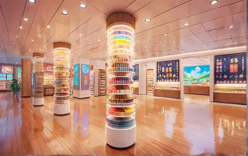 japanese paper lanterns,stacked cups,hall of supreme harmony,colorful glass,a museum exhibit,sky tree,art gallery,traditional chinese musical instruments,colourful pencils,hall of nations,lotte world 