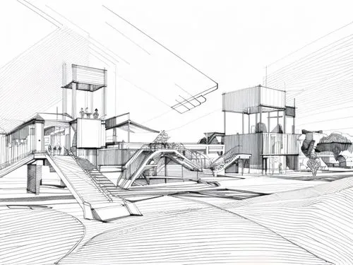 wireframe graphics,geometric ai file,wireframe,isometric,industrial landscape,kirrarchitecture,virtual landscape,3d rendering,archidaily,orthographic,constructions,panoramical,townscape,cube stilt hou