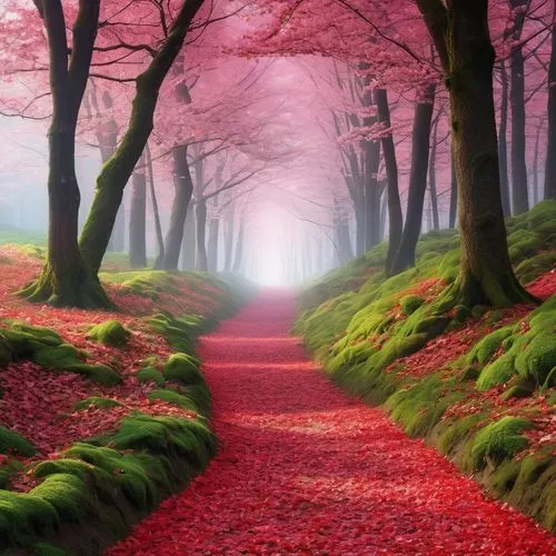 fairytale forest,fairy forest,nature wallpaper,forest path,tree lined path,germany forest,nature background,enchanted forest,forest of dreams,the mystical path,autumn forest,forest landscape,holy forest,landscape red,pathway,forest glade,japanese sakura background,landscape background,hiking path,nature landscape,Photography,General,Realistic