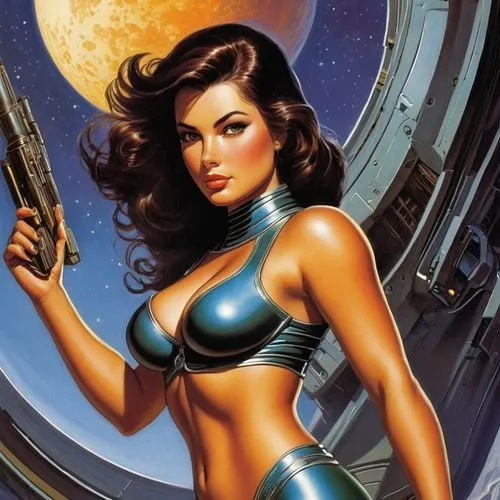 1girl, perfect curvy beautiful voluptuous,bulletgirl,femforce,lilandra,barsoom,rocketeer,retro women,selene,cosmogirl,trancers,farragher,emshwiller,thunderball,brubaker,bombshells,eldena,palmiotti,rad