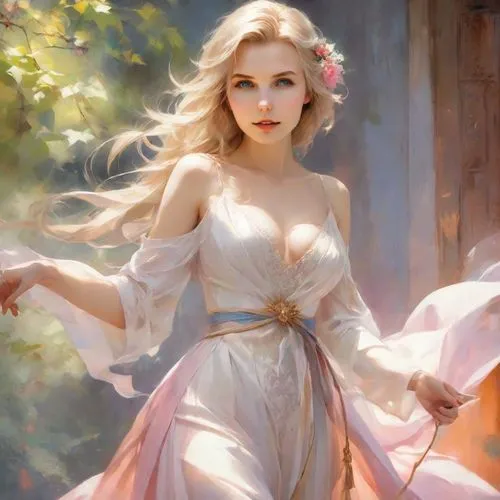 emile vernon,jessamine,peignoir,galadriel,enchanting,margaery,eilonwy,fairy queen,janna,fragonard,heatherley,fairy,fairy tale character,faerie,rapunzel,fantasy portrait,winterhalter,white rose snow queen,margairaz,ellinor,Digital Art,Impressionism