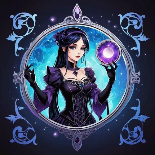 witch's hat icon,zodiac sign libra,blue enchantress,sorceress,fairy tale icons,libra,horoscope libra,magic mirror,sterntaler,magic grimoire,vanessa (butterfly),fairy tale character,caerula,zodiac sign gemini,constellation lyre,crystal ball,game illustration,violet head elf,la violetta,the enchantress,Unique,Design,Logo Design