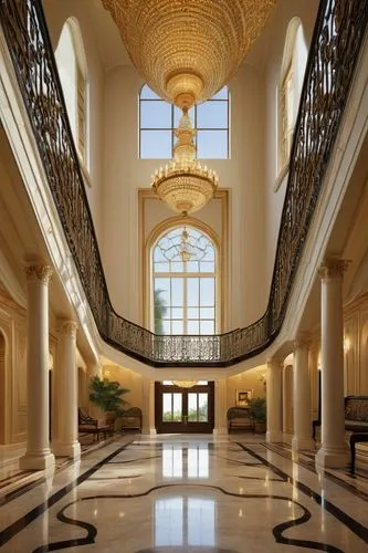 emirates palace hotel,cochere,gleneagles hotel,entrance hall,nemacolin,foyer,hallway,lobby,rosecliff,gleneagles,kempinski,hall of nations,sursock,habtoor,luxury home interior,palatial,ballrooms,palladianism,entryway,luxury hotel,Illustration,Realistic Fantasy,Realistic Fantasy 22