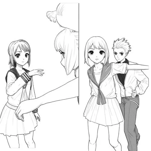 tying hair,omake,redrawing,imas,takamio,line art children,Design Sketch,Design Sketch,Black and white Comic