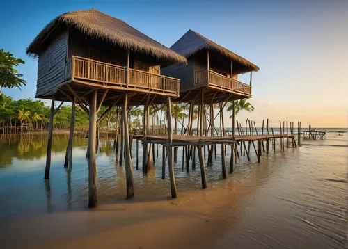 stilt houses,stilt house,cube stilt houses,over water bungalows,floating huts,house by the water,over water bungalow,belize,teak bridge,tropical house,wooden houses,wooden pier,roatan,beach resort,hanging houses,seaside resort,wooden house,klong prao beach,southeast asia,dunes house,Illustration,Realistic Fantasy,Realistic Fantasy 29