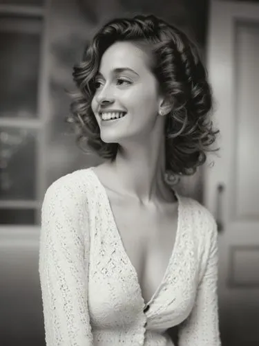 B&W photo of a nice smiling female,black and white po of smiling young woman,yildiray,vintage woman,hande,kurylenko,sonam,scherfig,Photography,Black and white photography,Black and White Photography 0