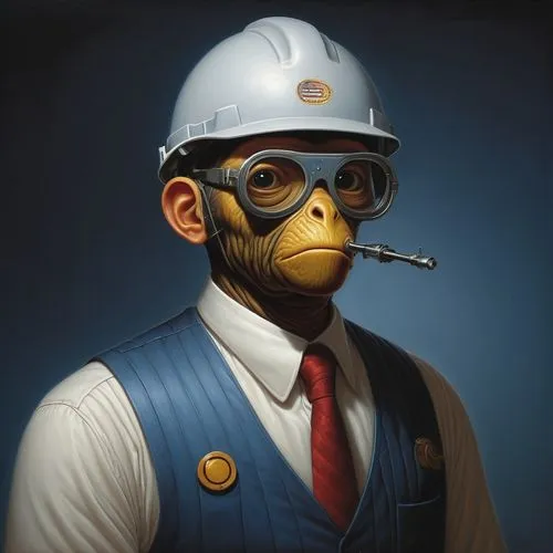 **Civil Design Engineer,a monkey wearing glasses and a safety helmet,respirators,respirator,respiratory protection,pollution mask,industrialist,smoking man,engineer,respiratory protection mask,ventila