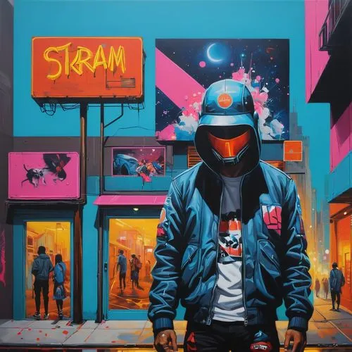 slum,harm,brainstorm,graffiti,swarm,suburb,album cover,stray,sigma,graffiti art,streampunk,street pigeon,urban,stranger,would a background,smart album machine,cyberpunk,neon arrows,shirakami-sanchi,samurai,Illustration,Realistic Fantasy,Realistic Fantasy 24