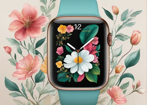 Design an elegant and sophisticated Apple Watch face with free-flowing floral motifs.,floral background,japanese floral background,colorful floral,floral mockup,flower background,apple watch,apple blo