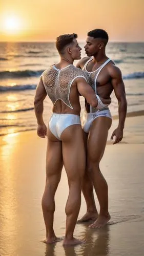 an image of two men on the beachtwo bodybudes are having a lot of fun on the beachExotic Latino muscular adonis men kurzenhair sexy muskel wearing white latex-silicone-Glasdetails-gold-wet mini jockst