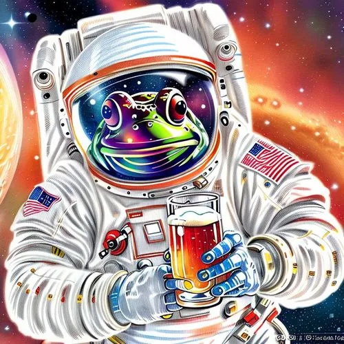 Sapo astronauta segurando um copo de cerveja no espaço
,an astronaut holding a glass with a beer,spacefill,espacial,astronautical,astronautic,spaceman,spaceflights,Design Sketch,Design Sketch,None