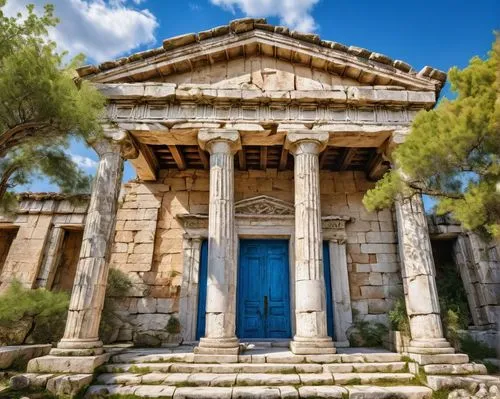 greek temple,celsus library,temple of diana,baalbek,ancient house,house with caryatids,roman temple,neferet,capernaum,tiryns,erechtheus,achaia,artemis temple,knossos,tempio,laodicea,erechtheion,synaxarion,judaea,temple of poseidon,Illustration,Paper based,Paper Based 03