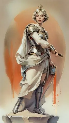 greek woman, short hair, big lips, big eyes, thick silk fabric, woman in armor, female emperor,paper based drawing 29, greek queen woman,leyendecker,lady justice,hippolyta,justitia,joan of arc,canova,