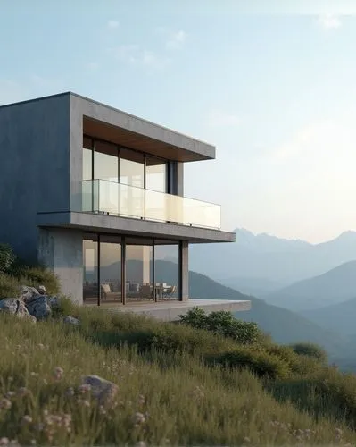 house in mountains,house in the mountains,snohetta,modern house,cubic house,3d rendering,Photography,General,Realistic