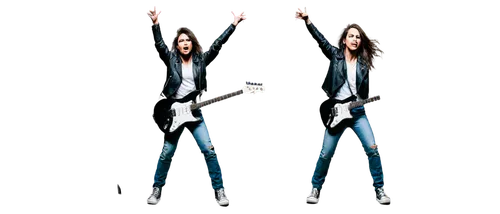 Electric guitar, rock music, solo performance, spotlight center stage, energetic pose, long hair flowing in wind, black leather jacket, ripped jeans, Converse shoes, Marshall amplifier, microphone sta