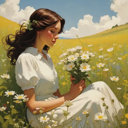 girl picking flowers,marguerite daisy,girl in flowers,marguerite,holding flowers,mayweed,meadow daisy,picking flowers,summer jasmine,lily of the field,lilly of the valley,daisies,scent of jasmine,idyll,oxeye daisy,blooming field,summer meadow,girl in the garden,spring morning,daisy flowers,Conceptual Art,Daily,Daily 08