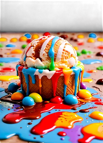 Ice cream, melted, colorful, scattered, on floor, sweet drips, creamy texture, vibrant colors, messy, accidental drop, close-up, shallow depth of field, soft focus, warm lighting.,cake smash,cupcake b