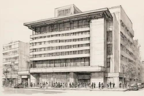 Envision a grand Voxman music building in a bustling urban landscape.,multistoreyed,ludwig erhard haus,athens art school,the boulevard arjaan,national cuban theatre,art deco,c20,facade painting,depart