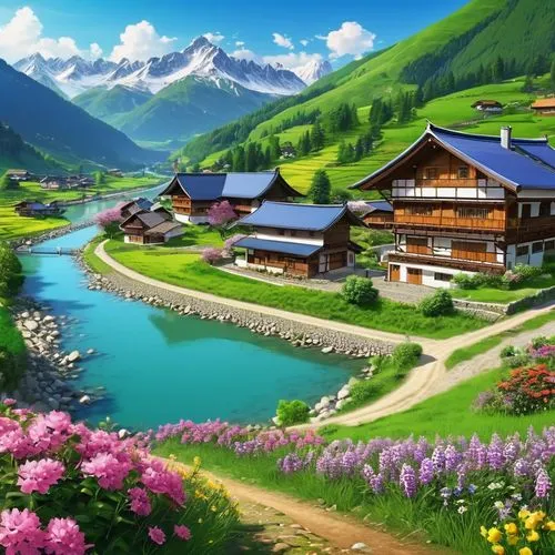 japanese alps,beautiful japan,japan landscape,mountain village,alpine village,landscape background,japanese mountains,beautiful landscape,mountainous landscape,mountain scene,korean folk village,mountain landscape,alpine pastures,home landscape,alpine landscape,yamada's rice fields,house in mountains,mountain valley,background view nature,mountain settlement,Photography,General,Realistic