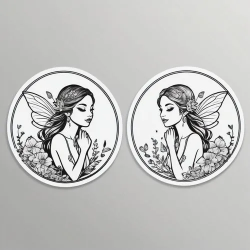 fairy tale icons,floral silhouette frame,leaf icons,zodiac sign gemini,butterfly clip art,art nouveau frames,coins,earrings,art nouveau design,silver coin,mermaid vectors,hairpins,virgo,art nouveau,crown silhouettes,crown icons,jewelry florets,zodiac sign libra,circle icons,tokens,Unique,Design,Sticker