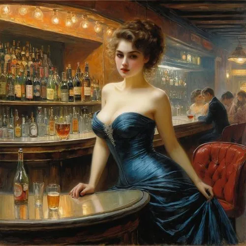 barmaid,bartender,barmaids,woman at cafe,barkeep,floridita,barkeeper,bartending,piano bar,cointreau,liquor bar,cosmopolitans,kafana,leontini,bartenders,baccarat,bar,emile vernon,follieri,cocktail,Art,Classical Oil Painting,Classical Oil Painting 13