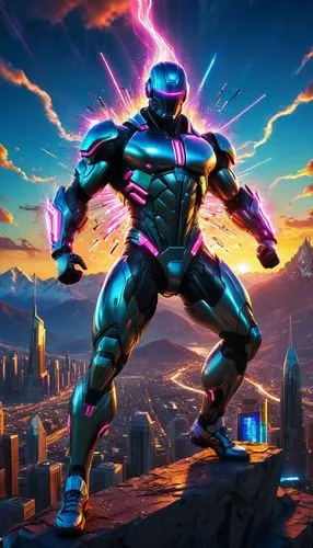 steel man,superhero background,electro,megatonnes,energon,hammerman,cyberstar,vanu,cyberian,kraang,tahu,supersoldier,metron,cyberrays,krakus,ramtron,godbolt,steelman,dusk background,fortman,Conceptual Art,Sci-Fi,Sci-Fi 26