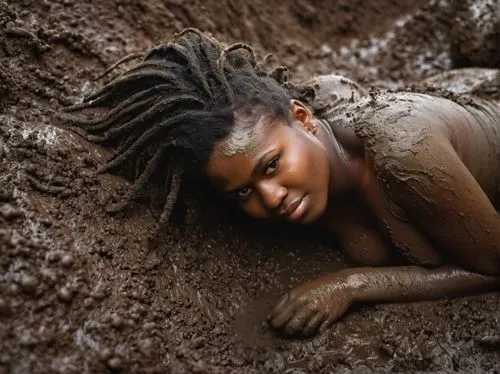 african woman,mud,muddy,chubby,young woman,mud hole