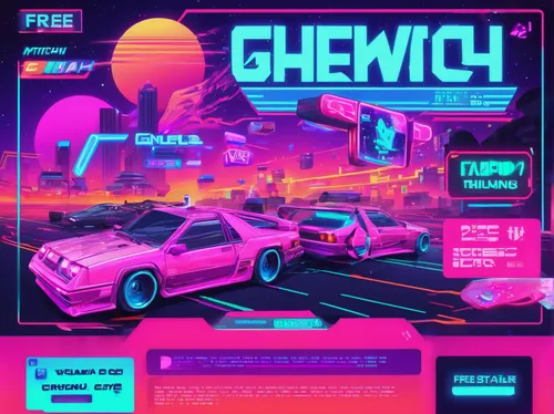 Create a trendy and modern free Twitch overlay for a gaming stream.,retro background,80's design,poster mockup,retro vehicle,80s,media concept poster,retro music,glitch,art flyer,retro automobile,cybe