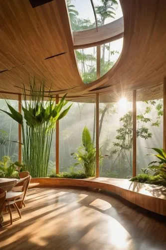 sunroom,earthship,tropical house,bamboo curtain,wooden sauna,tree house hotel,solarium,dunes house,breakfast room,daylighting,beautiful home,cubic house,tree house,conservatories,forest house,futuristic architecture,interior modern design,timber house,bamboo plants,conservatory,Photography,Fashion Photography,Fashion Photography 26